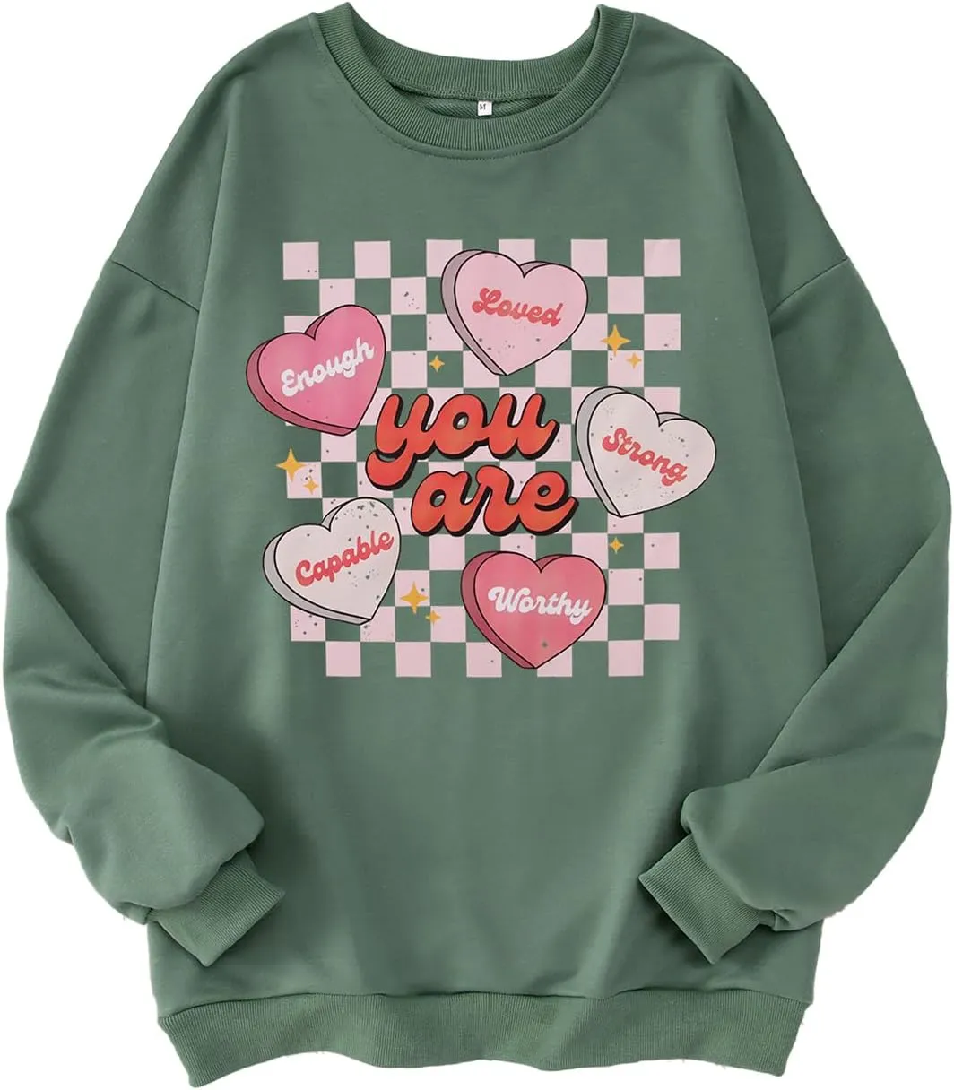 MODNTOGA Women's Valentine Sweatshirt Love Graphic Crewneck Tops You Are Letter Print Long Sleeve Pullover Sweatshirt