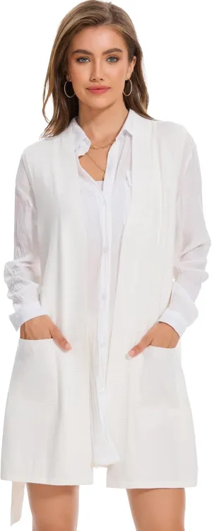 Moss Rose Long Vest for Women Sleeveless Cardigans Ribbed Knit Outwear with Belt and Pockets