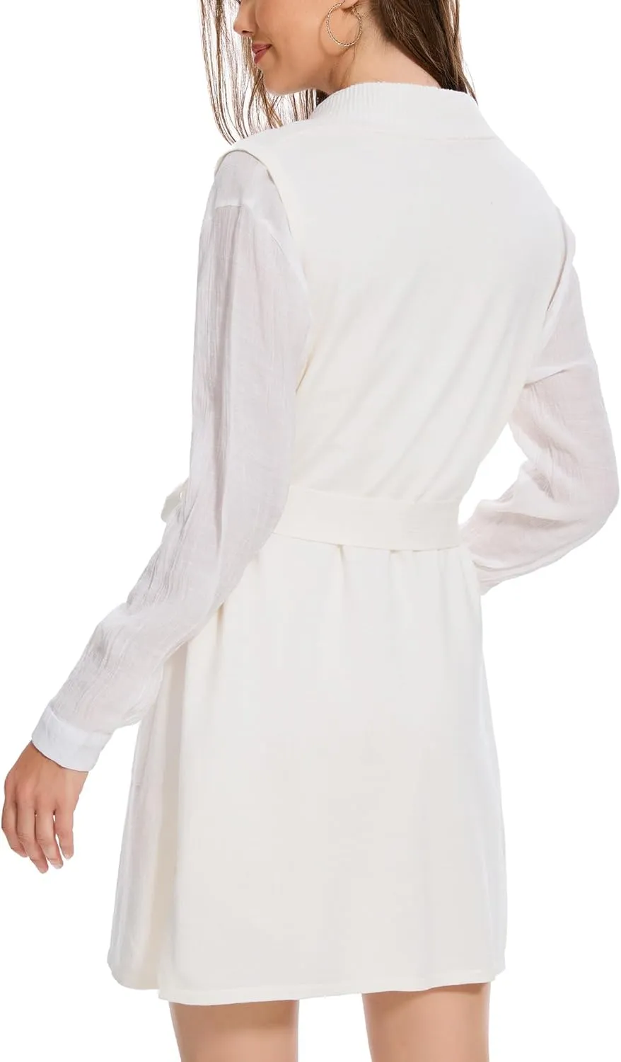 Moss Rose Long Vest for Women Sleeveless Cardigans Ribbed Knit Outwear with Belt and Pockets