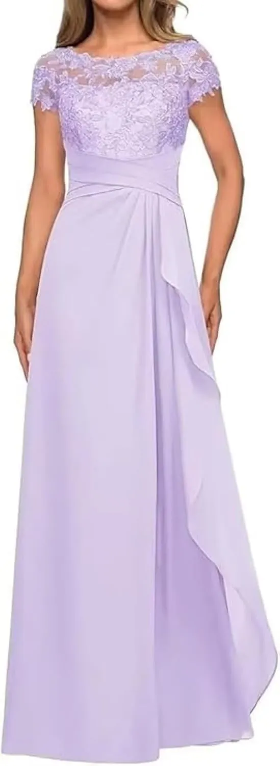 Mother of The Bride Dresses for Women Crew Neck Chiffon Formal Party Evening Gowns