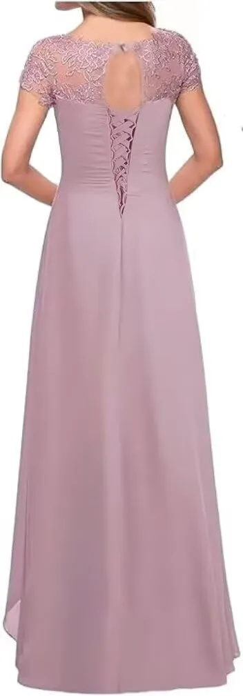 Mother of The Bride Dresses for Women Crew Neck Chiffon Formal Party Evening Gowns