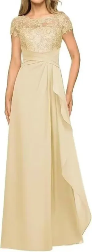 Mother of The Bride Dresses for Women Crew Neck Chiffon Formal Party Evening Gowns