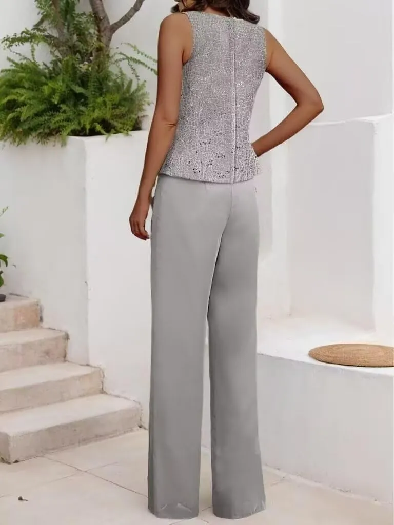 Mother of The Bride Pant Suits Grandmother Groom Dresses Women's Outfit Chiffon Lace Jumpsuit