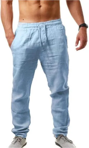 Muyise Men's Casual Linen Pants Elastic Waist Drawstring Loose Fit Jogger Yoga Trousers Quick Dry Lounge Pants with Pockets