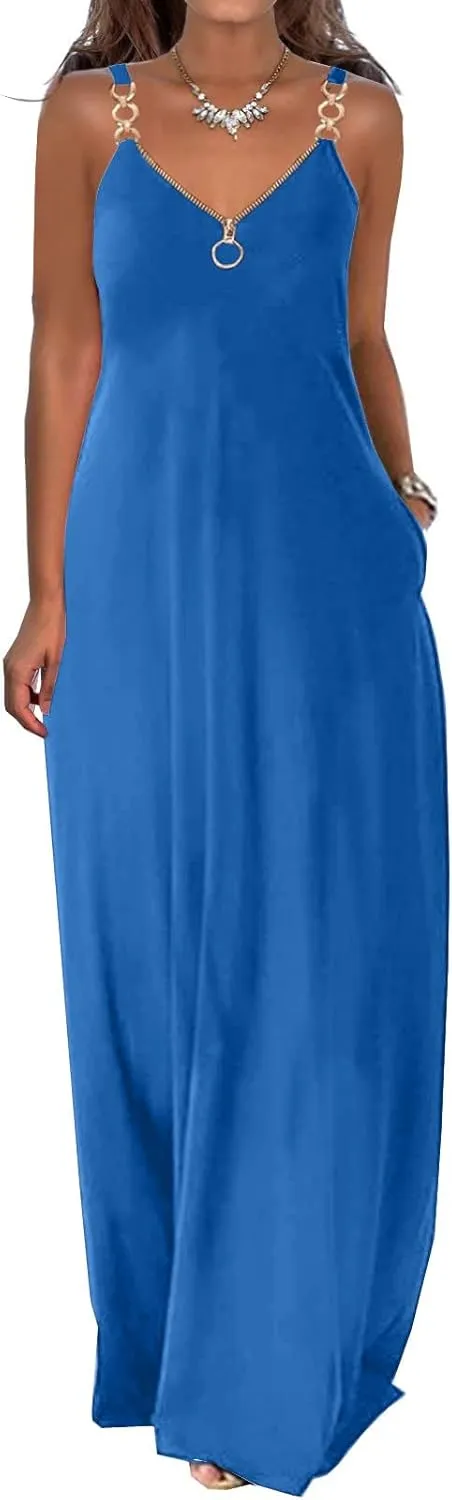 NaRHbrg Women's 2025 Summer Beach Dress Casual Sleeveless V Neck Spaghetti Strap Maxi Dresses Flowy Long Boho Sundress