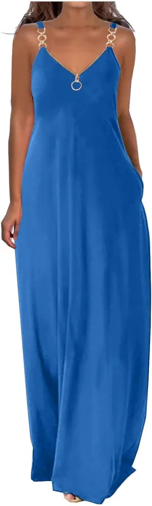 NaRHbrg Women's 2025 Summer Beach Dress Casual Sleeveless V Neck Spaghetti Strap Maxi Dresses Flowy Long Boho Sundress