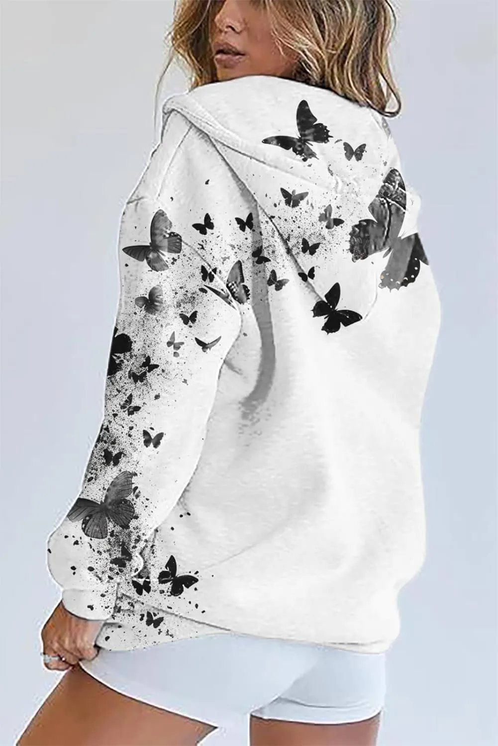 Oversized Sweatshirt Women Butterfly Graphic Hoodies Y2K Full Zip Up Long Sleeve Fall Sweatshirts Drawstring Jackets