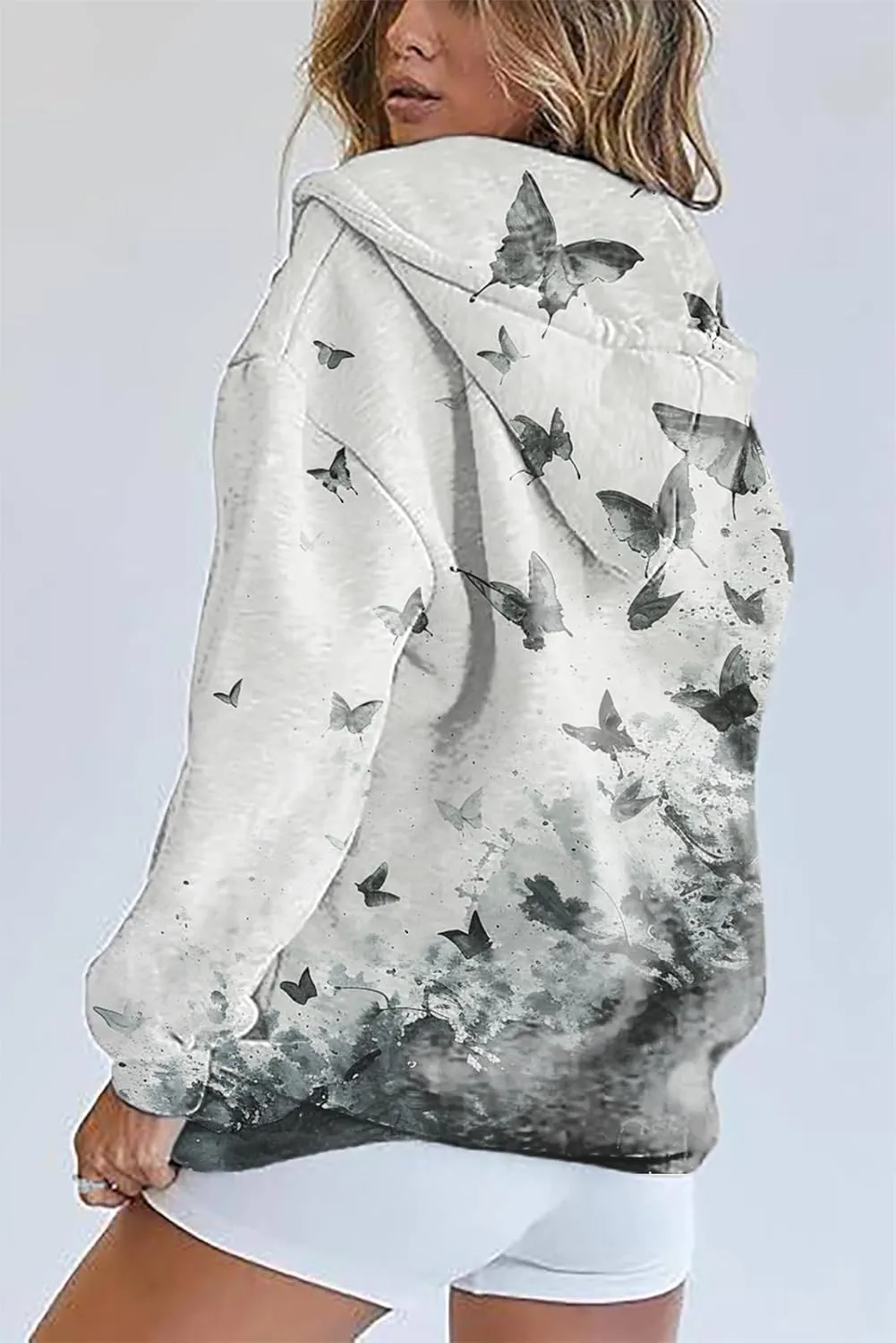 Oversized Sweatshirt Women Butterfly Graphic Hoodies Y2K Full Zip Up Long Sleeve Fall Sweatshirts Drawstring Jackets