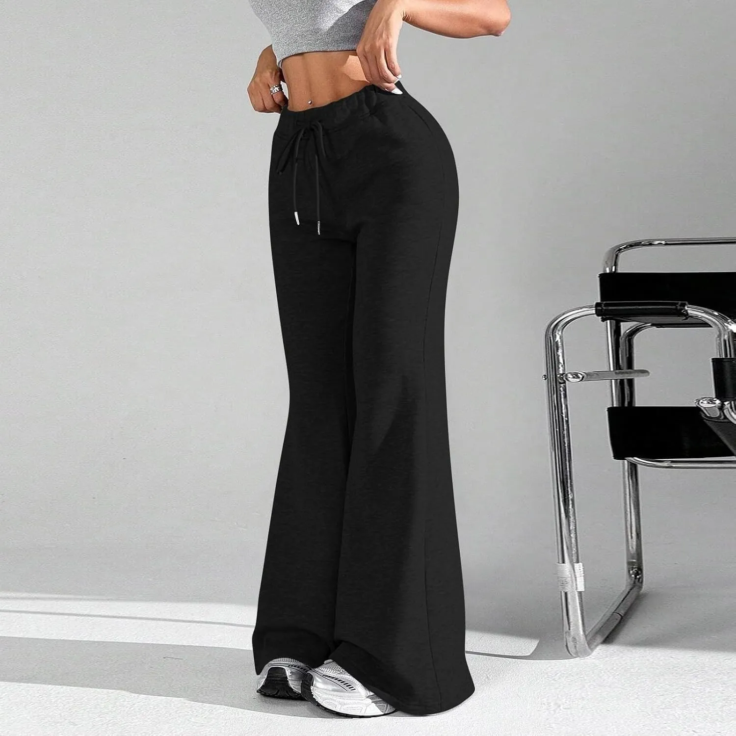 Oversized Wide Leg Sweatpants Women Elastic Drawstring Straight Leg Sweatpants Low Waisted Baggy Lounge Pants Pocket