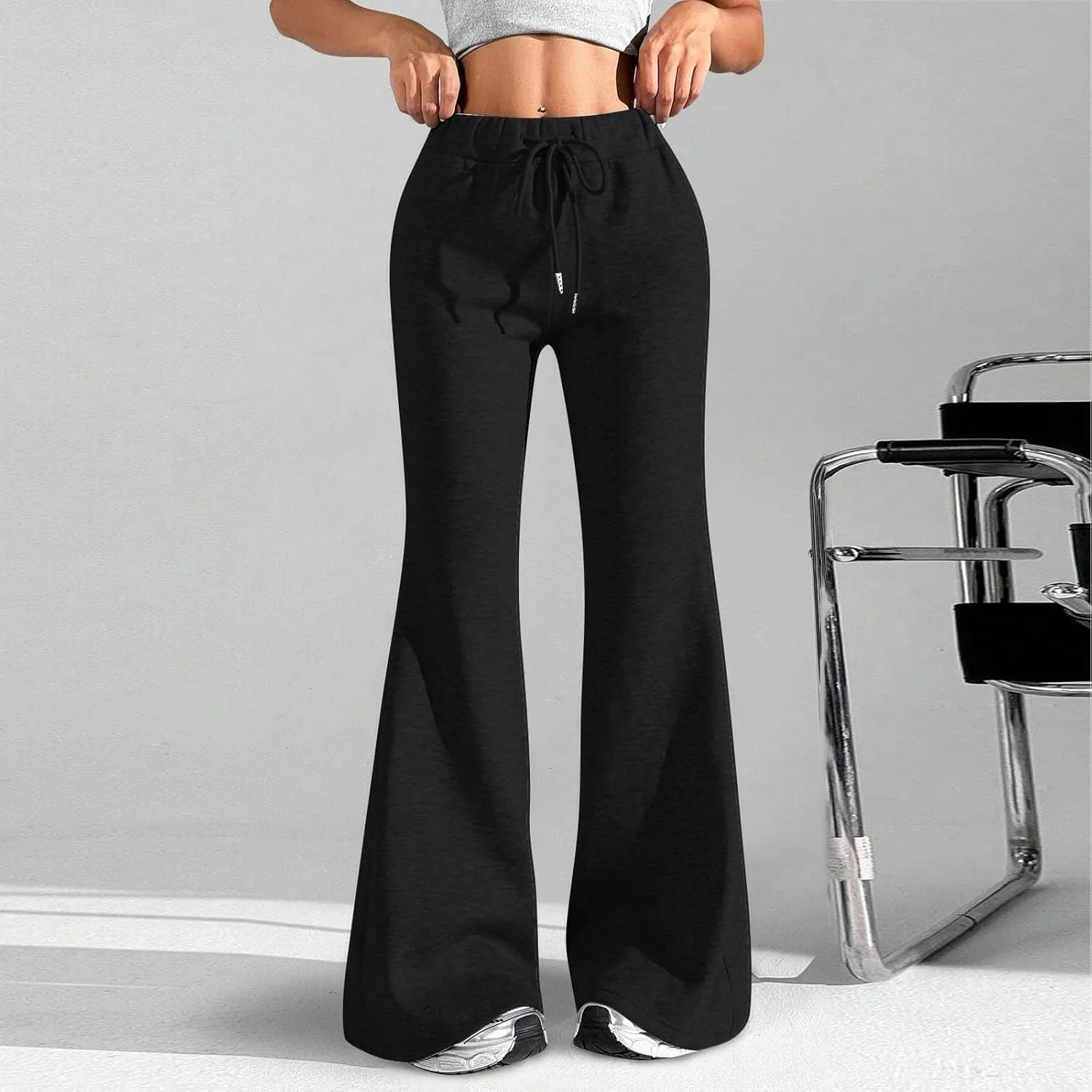 Oversized Wide Leg Sweatpants Women Elastic Drawstring Straight Leg Sweatpants Low Waisted Baggy Lounge Pants Pocket