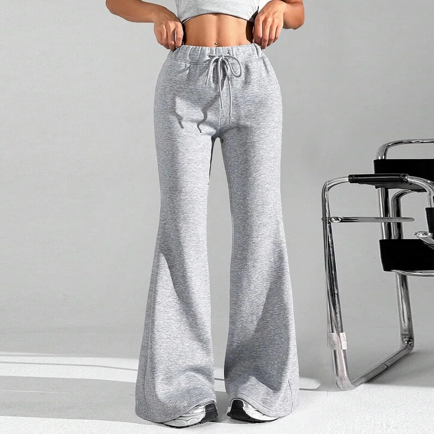 Oversized Wide Leg Sweatpants Women Elastic Drawstring Straight Leg Sweatpants Low Waisted Baggy Lounge Pants Pocket
