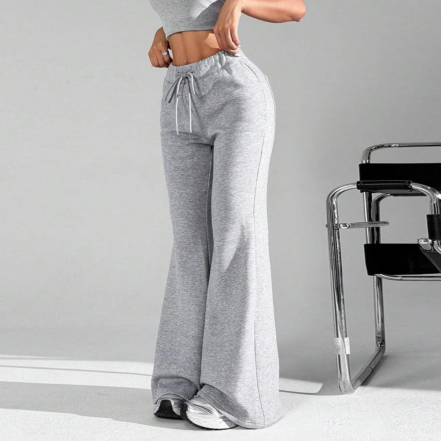 Oversized Wide Leg Sweatpants Women Elastic Drawstring Straight Leg Sweatpants Low Waisted Baggy Lounge Pants Pocket