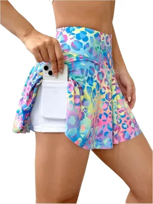 OYOANGLE Women's Graphic Print Athletic Tennis Skorts Ruffle A Line Skirt with Built in Shorts Activewear