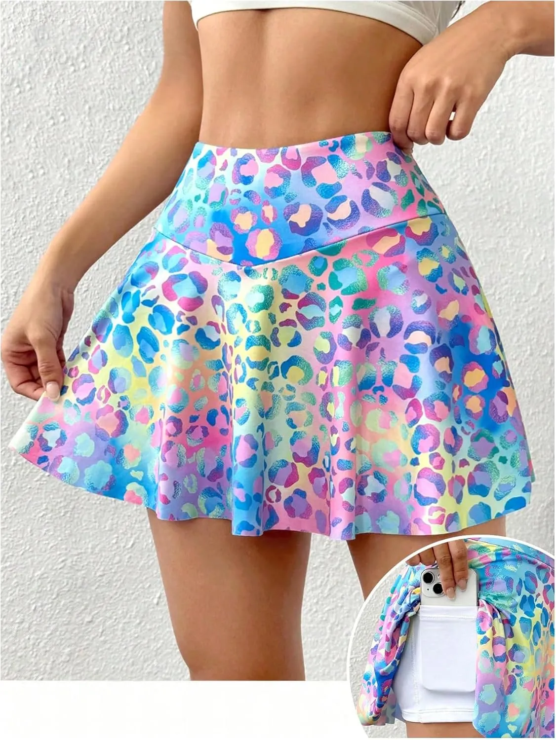 OYOANGLE Women's Graphic Print Athletic Tennis Skorts Ruffle A Line Skirt with Built in Shorts Activewear