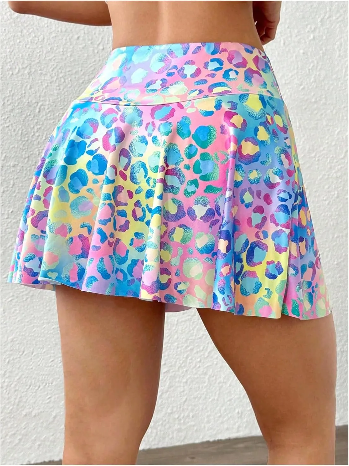 OYOANGLE Women's Graphic Print Athletic Tennis Skorts Ruffle A Line Skirt with Built in Shorts Activewear