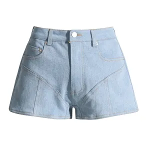 Patchwork Pocket Denim Shorts For Women High Waist Spliced Button Hit Color Slim Sexy Short Pants Female Fashion