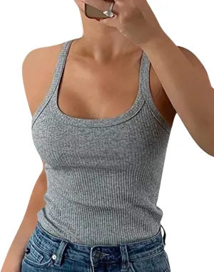 Pepochic Women's Scoop Neck Ribbed Tank Tops Workout Sleeveless Summer Casual Fitted Cami Shirt