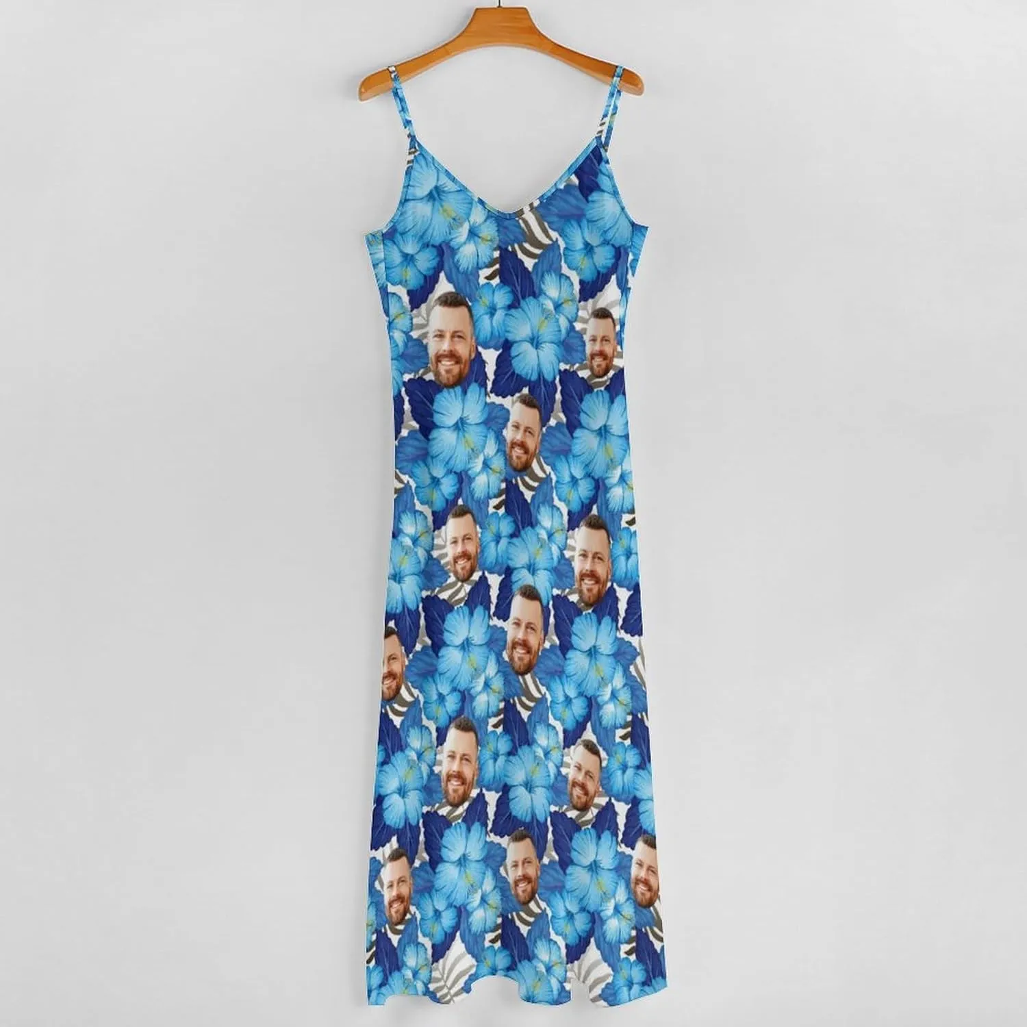Personalized Women Summer Dresses Custom Faces Funny Sundress Hawaiian Dress Casual Beach Swing Dress with Pockets
