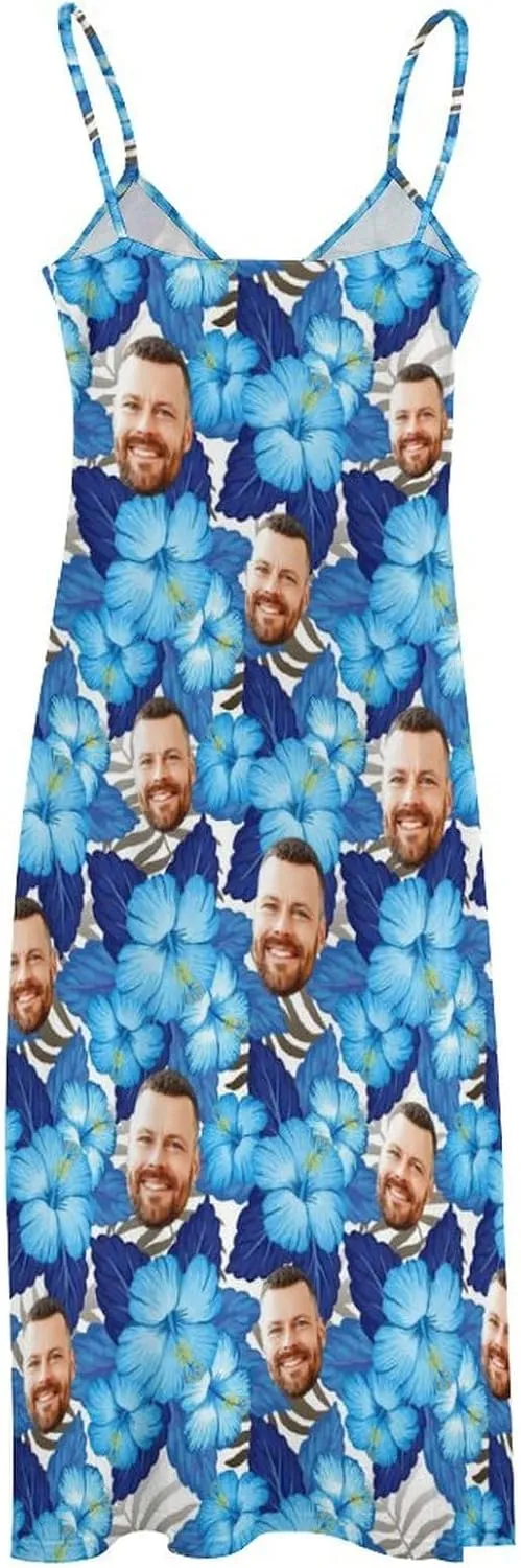 Personalized Women Summer Dresses Custom Faces Funny Sundress Hawaiian Dress Casual Beach Swing Dress with Pockets