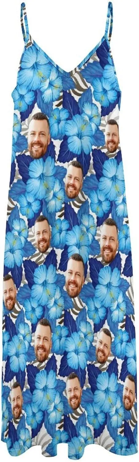 Personalized Women Summer Dresses Custom Faces Funny Sundress Hawaiian Dress Casual Beach Swing Dress with Pockets