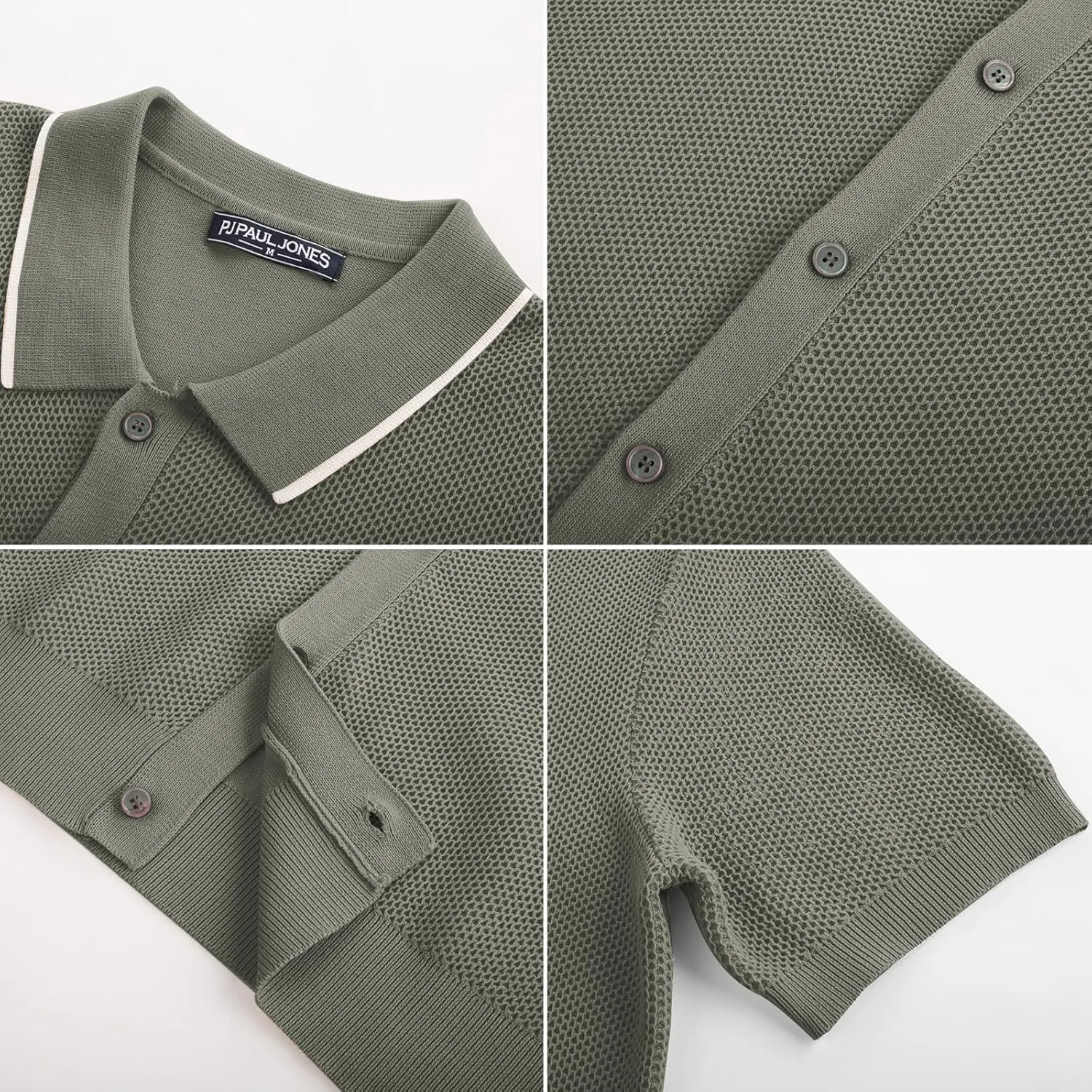PJ PAUL JONES Men's Knit Button Down Shirts Short Sleeve Vintage Polo Shirt Casual Summer Beach Shirts