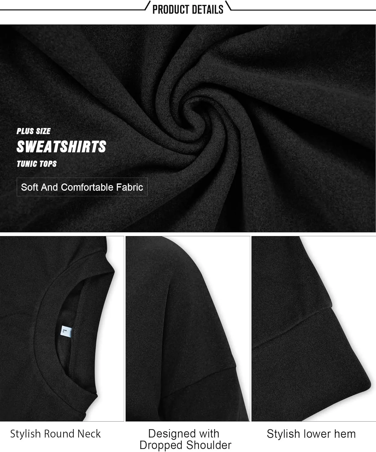 PLMOKEN Plus Size Sweatshirts for Women Casual Long Sleeve Round Neck Shirts Tunic Tops for Leggings M-4XL