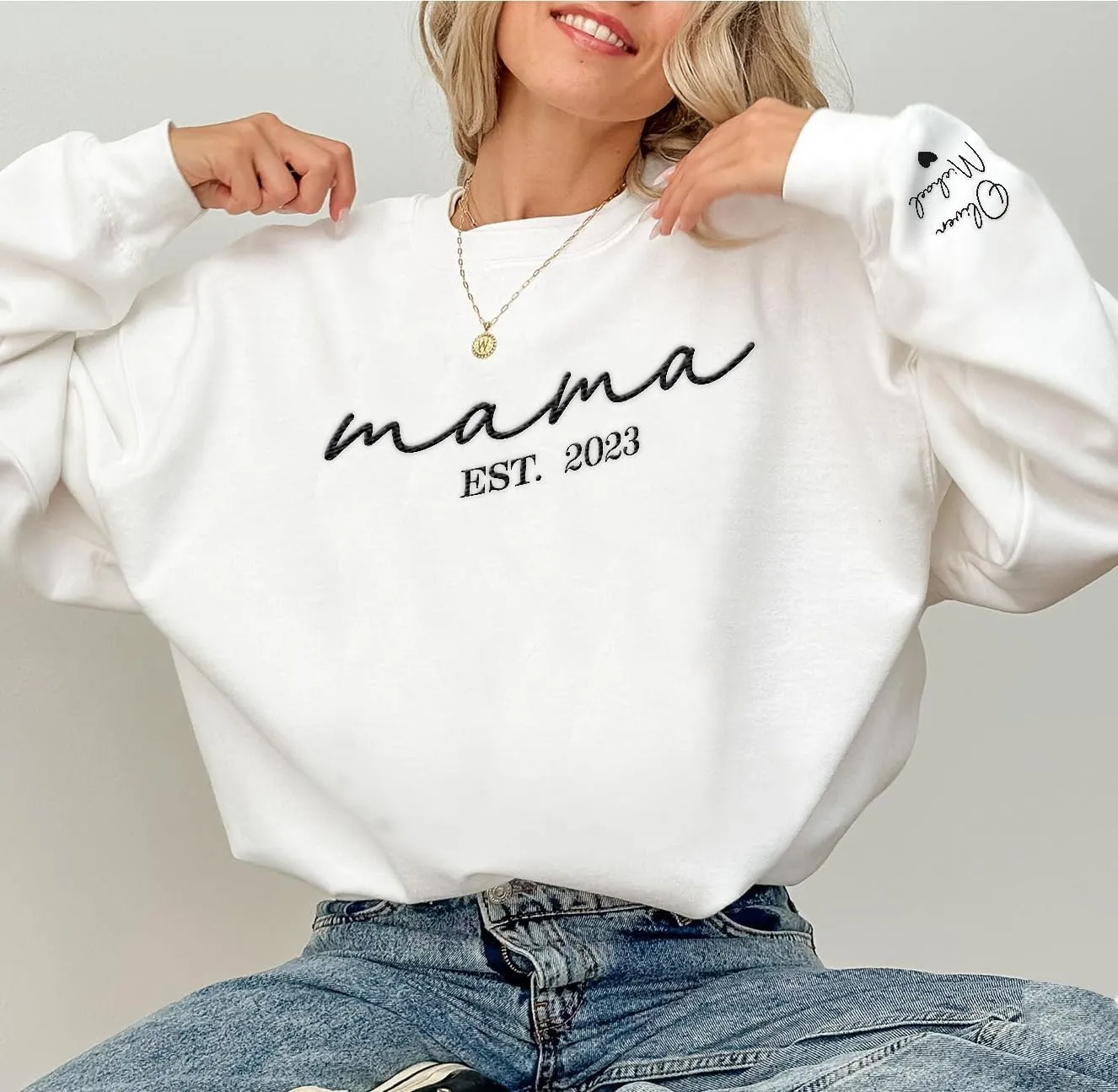 Premium Custom Embroidered Hoodie, Oversized Mama Crewneck Sweatshirts Women, Gifts For Mothers - Size S to 4XL