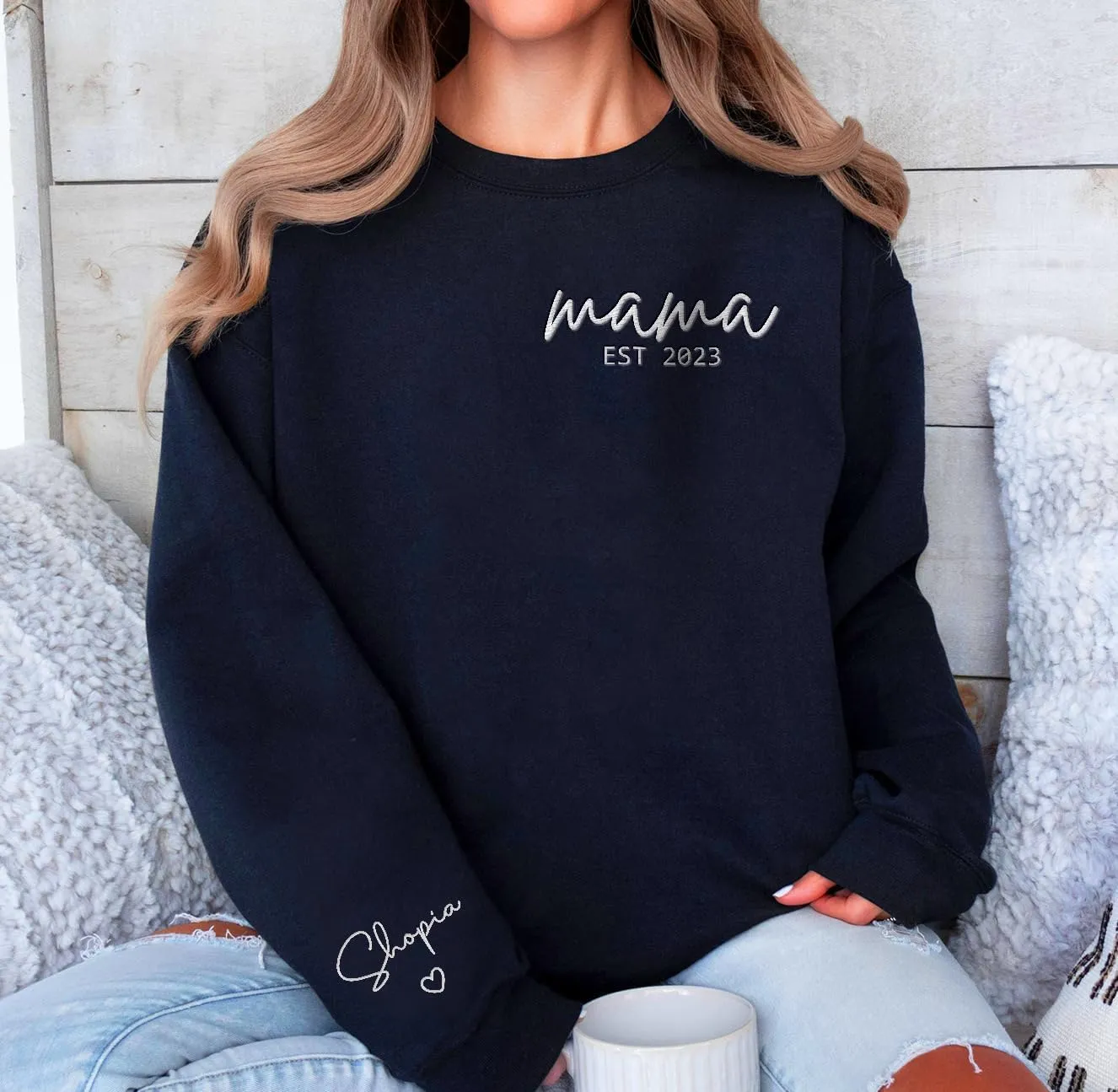 Premium Custom Embroidered Hoodie, Oversized Mama Crewneck Sweatshirts Women, Gifts For Mothers - Size S to 4XL
