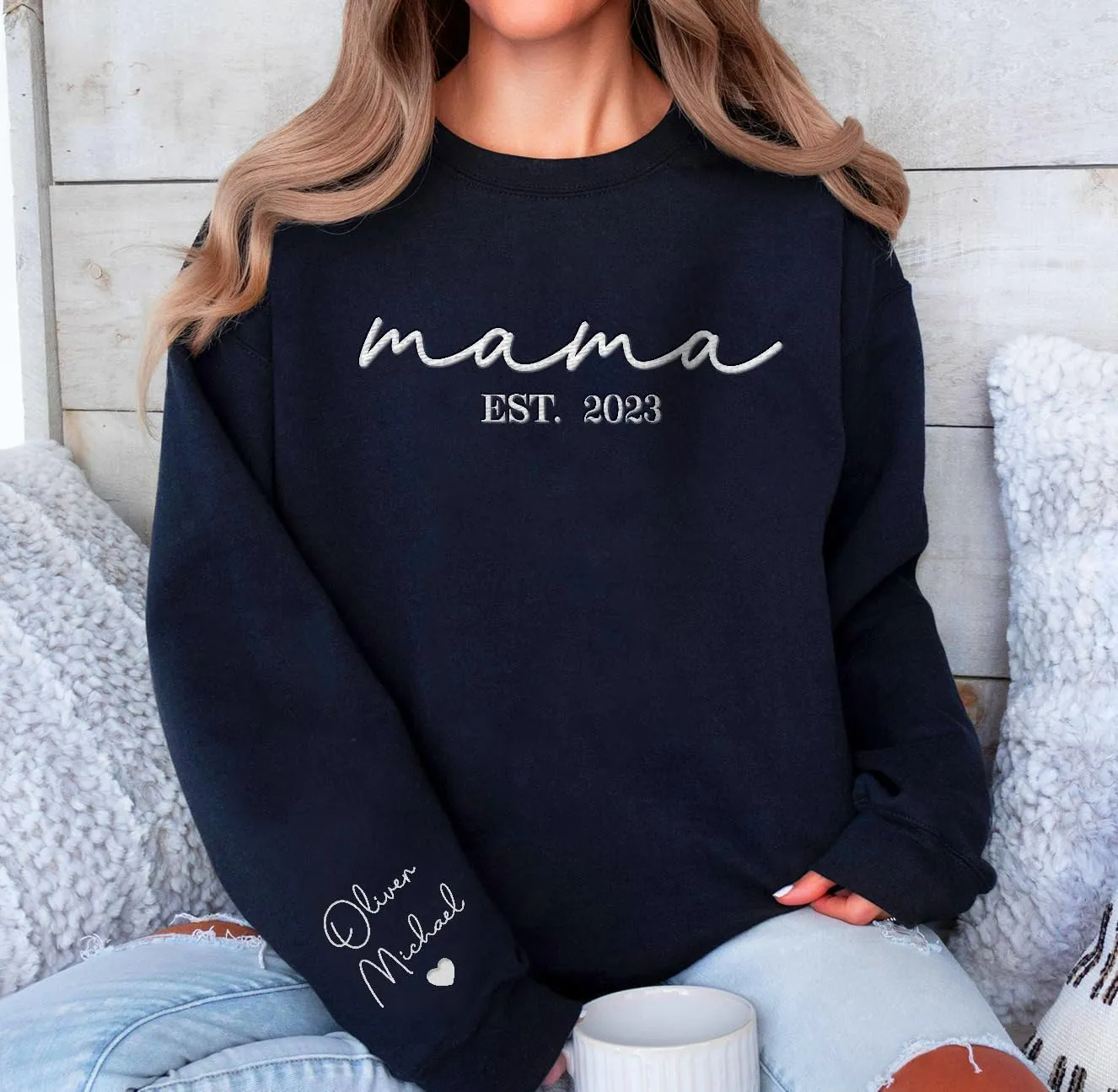 Premium Custom Embroidered Hoodie, Oversized Mama Crewneck Sweatshirts Women, Gifts For Mothers - Size S to 4XL