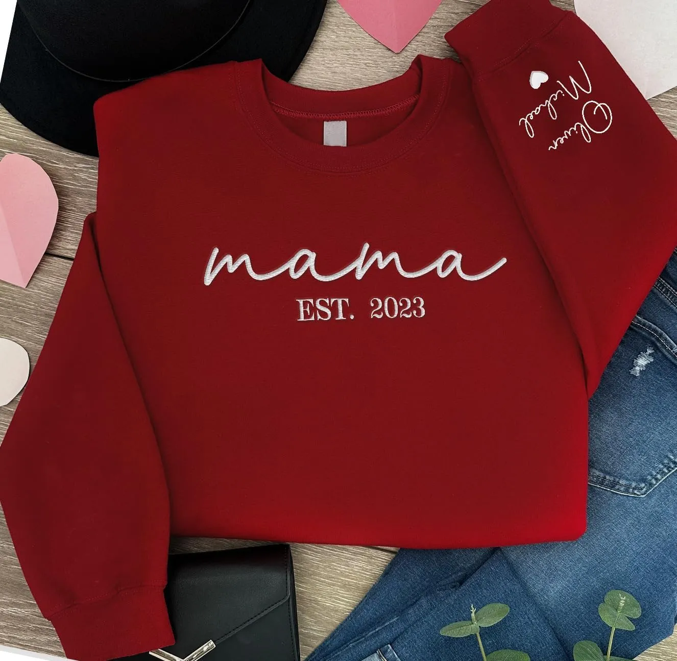 Premium Custom Embroidered Hoodie, Oversized Mama Crewneck Sweatshirts Women, Gifts For Mothers - Size S to 4XL
