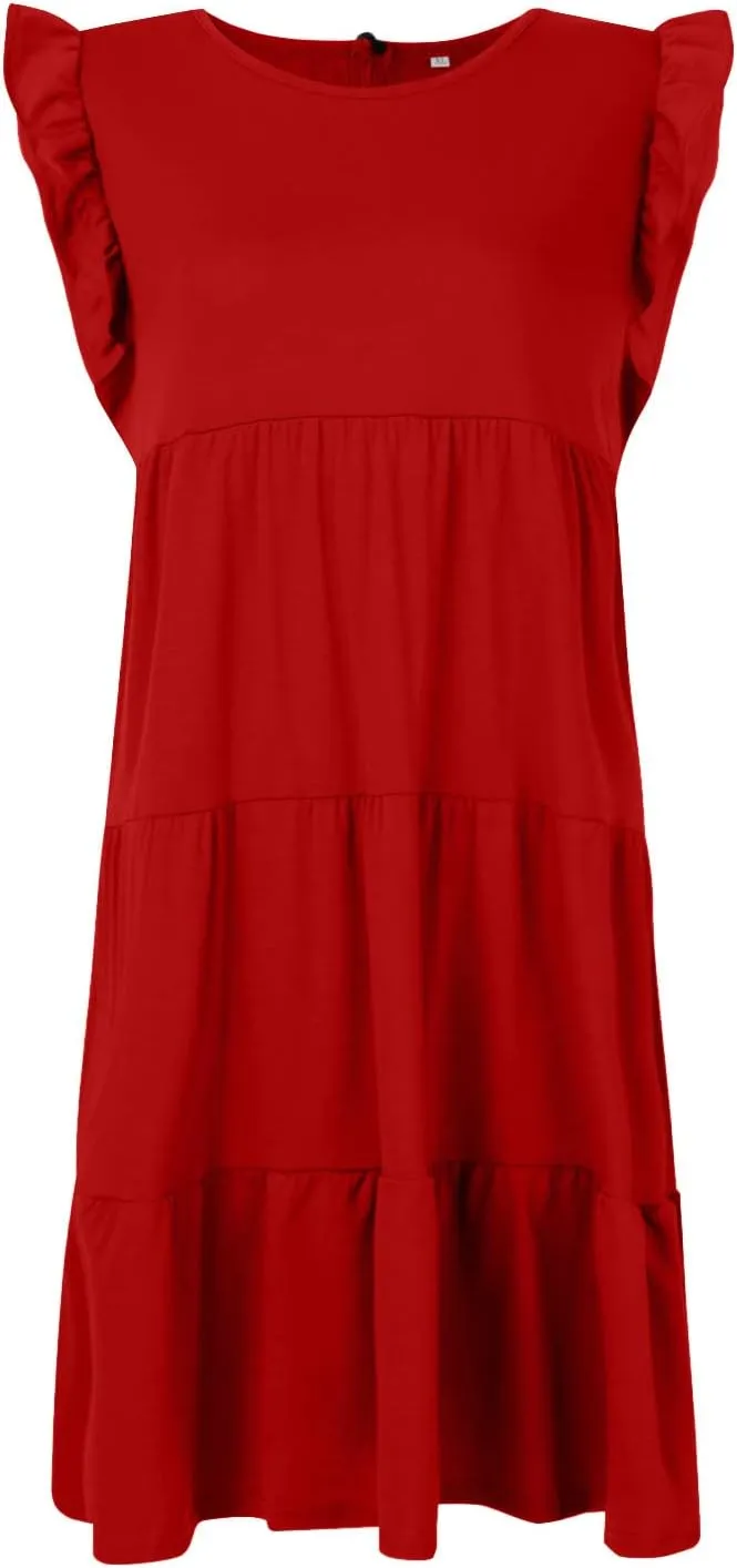 Prom Dress, Women's Casual Summer Mini Dress Puffy Short Sleeve Square Neck Smocked Tiered Ruffle Dresses