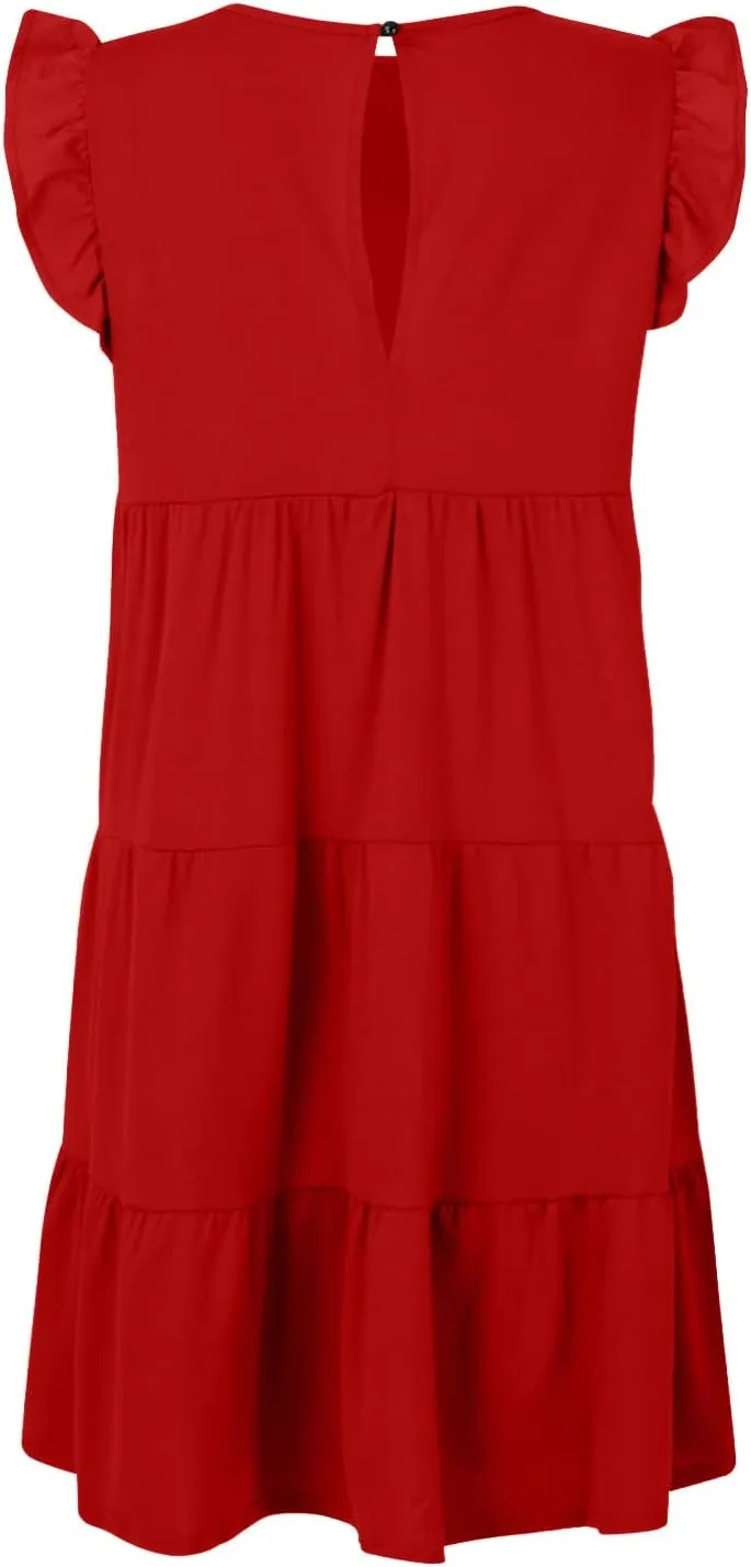 Prom Dress, Women's Casual Summer Mini Dress Puffy Short Sleeve Square Neck Smocked Tiered Ruffle Dresses