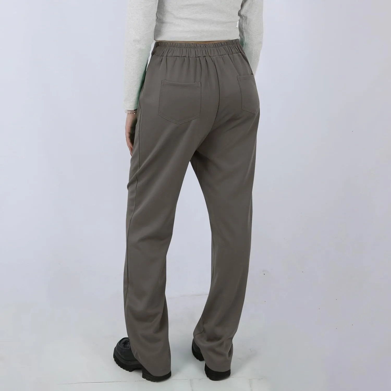 Pull On Dress Pants for Women Slim Fit High Waist Tall Work Pants Straight Leg Business Casual Trousers with Pockets