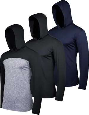 Real Essentials 3 Pack: Men's Dry Fit Wicking Long Sleeve Fishing Active Hoodie Pullover Sweatshirt (Big & Tall)