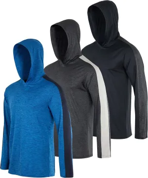Real Essentials 3 Pack: Men's Dry Fit Wicking Long Sleeve Fishing Active Hoodie Pullover Sweatshirt (Big & Tall)