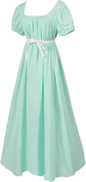Regency Dresses for Women Bridgerton Dress Jane Austen Ball Gown Solid Empire Waist Puff Sleeve Sqaure Neck Dress