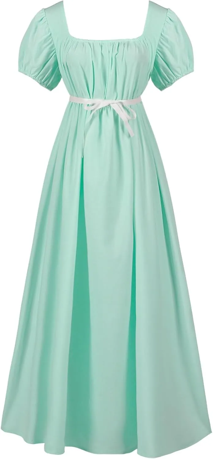 Regency Dresses for Women Bridgerton Dress Jane Austen Ball Gown Solid Empire Waist Puff Sleeve Sqaure Neck Dress