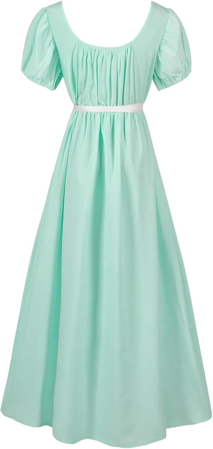 Regency Dresses for Women Bridgerton Dress Jane Austen Ball Gown Solid Empire Waist Puff Sleeve Sqaure Neck Dress