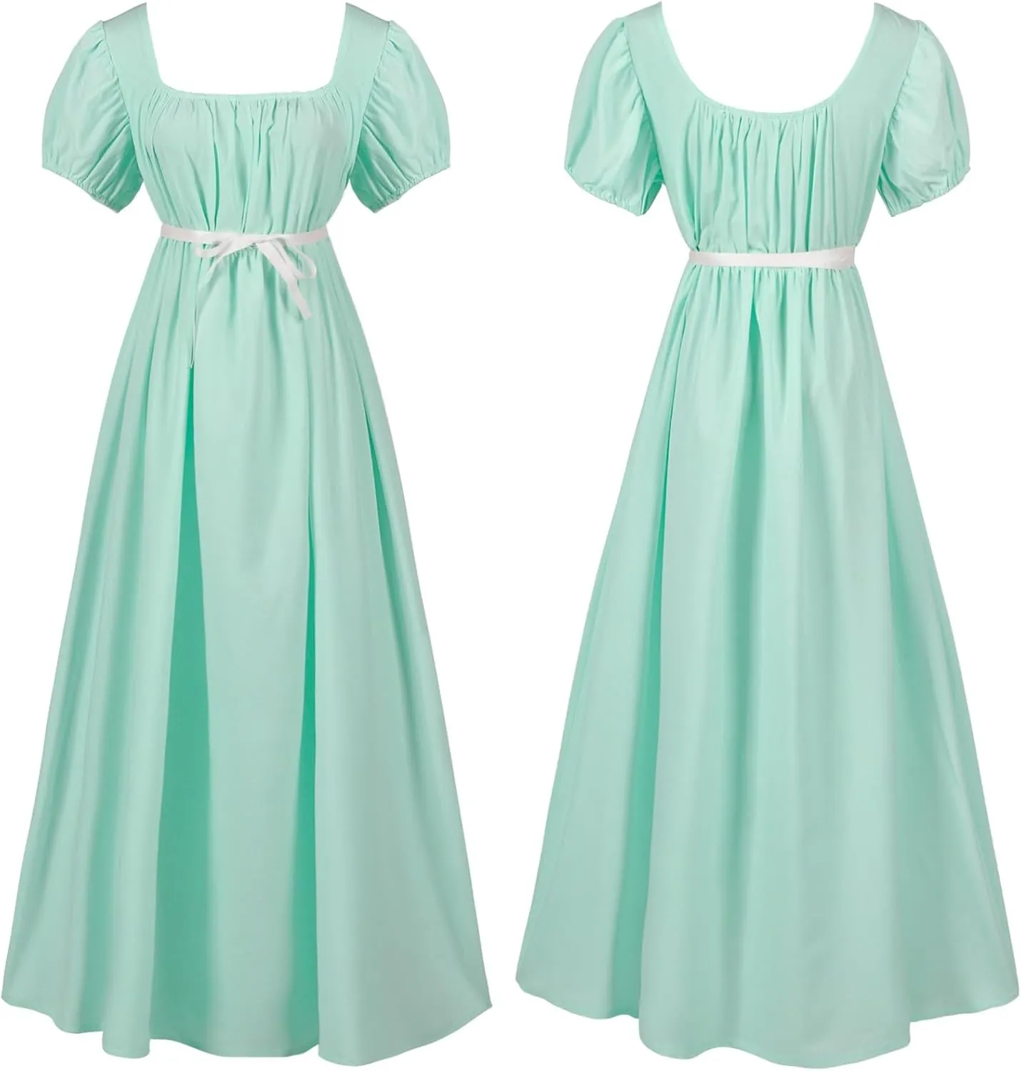 Regency Dresses for Women Bridgerton Dress Jane Austen Ball Gown Solid Empire Waist Puff Sleeve Sqaure Neck Dress