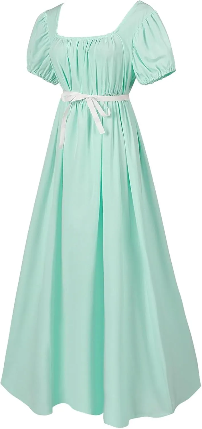 Regency Dresses for Women Bridgerton Dress Jane Austen Ball Gown Solid Empire Waist Puff Sleeve Sqaure Neck Dress