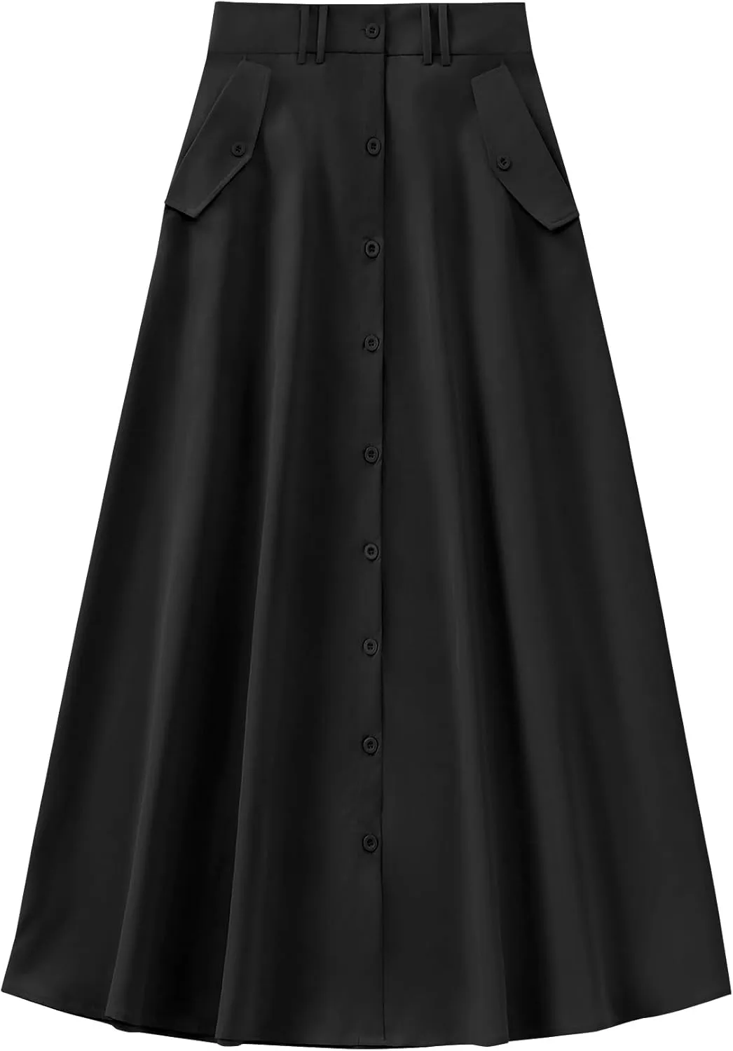 Rooscier Women's Split High Waist Flared A Line Button Down Vintage Pockets Maxi Skirt