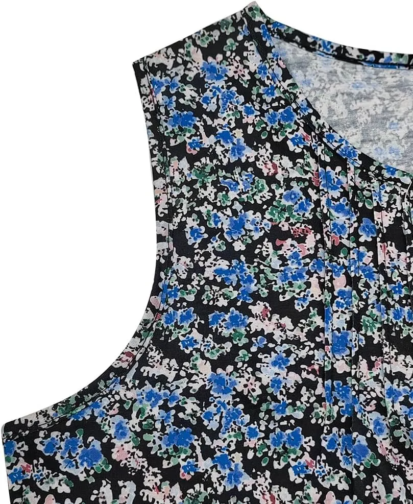 ROSRISS Women's Plus Size Sleeveless Pleated Shirts Dressy Loose Fit Tops Summer Casual Crew Neck Tank Tops XL-5XL
