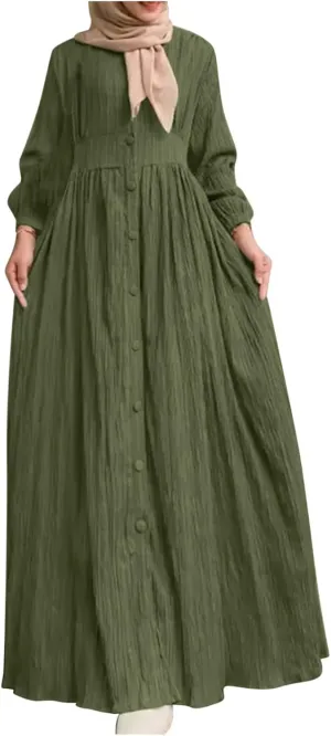 Ruffle Hem Muslim Abaya Women Plus Size Crewneck Long Sleeve Maxi Dress Arabian Dubai Islamic Robe Without Headscarf