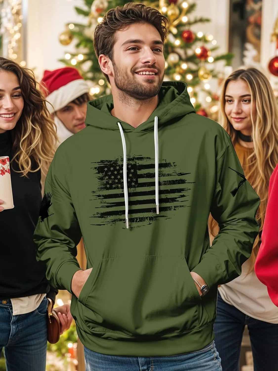 SANKILL Graphic Hoodies for Men Funny Novelty Pullover Sweatshirt Xmas Gifts Black red Anime Hoodie Cool Designs Rapper