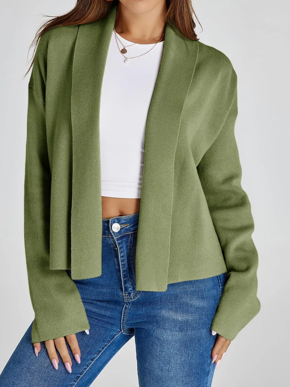 Saodimallsu Womens Cropped Cardigan Open Front Shawl 2024 Fall Trendy Long Sleeve Sweater Jacket