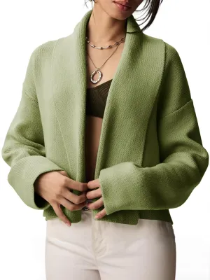 Saodimallsu Womens Cropped Cardigan Open Front Shawl 2024 Fall Trendy Long Sleeve Sweater Jacket