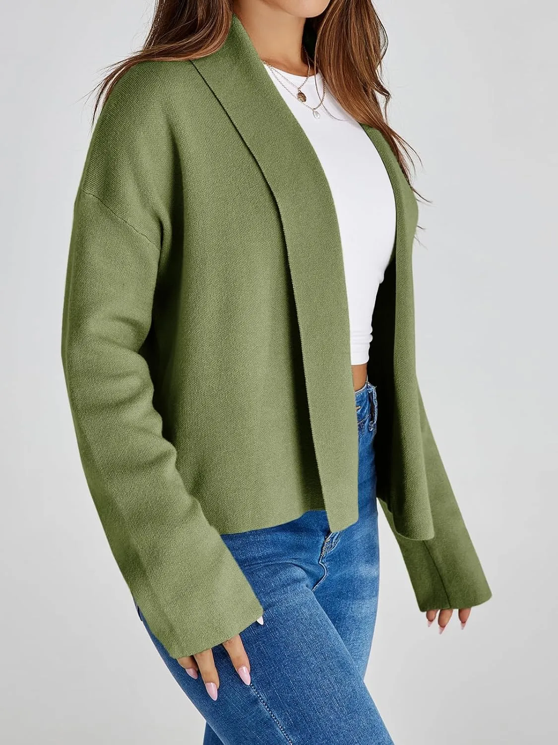 Saodimallsu Womens Cropped Cardigan Open Front Shawl 2024 Fall Trendy Long Sleeve Sweater Jacket