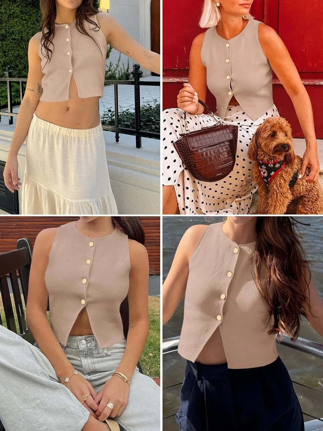 Saodimallsu Womens Sleeveless Cropped Sweater Vest Summer Trendy Knit Crop Tank Tops Crewneck Button Y2K Going Out Top