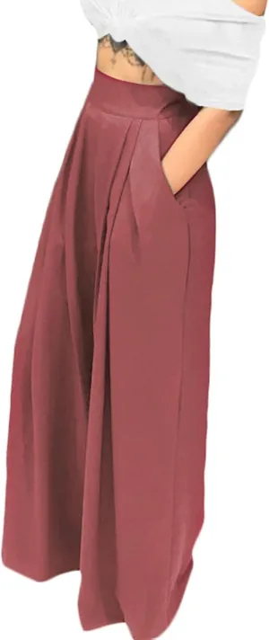 SGASY Womens Palazzo Long Pants High Waist Wide Leg Stretchy Loose Fit Casual Trousers Holiday Flowy Pants with Pocket