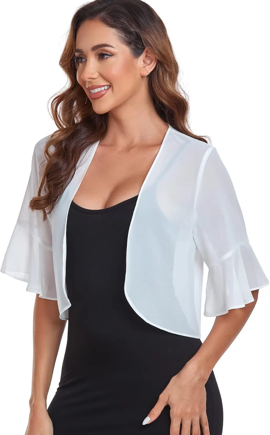 Shrugs for Women Chiffon Bolero Shrug Short Sleeve Open Front Summer Cropped Cardigan for Dresses